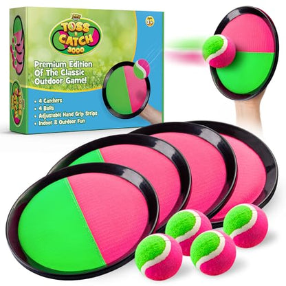 YoYa Toys Toss and Catch Ball Game Toy Set - 4 Paddles & 4 Sticky Balls - Fun Kids Outdoor Games Activity for Backyard, Beach, Park, Camping - Gift for Boys & Girls Ages 4 5 6 7 8 9 10 11 12 Year Old - style: 4 Paddles + 4 Balls