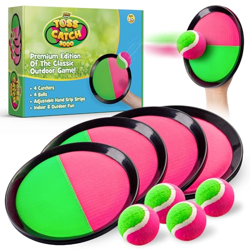 YoYa Toys Toss and Catch Ball Game Toy Set - 4 Paddles & 4 Sticky Balls - Fun Kids Outdoor Games Activity for Backyard, Beach, Park, Camping - Gift for Boys & Girls Ages 4 5 6 7 8 9 10 11 12 Year Old - style: 4 Paddles + 4 Balls