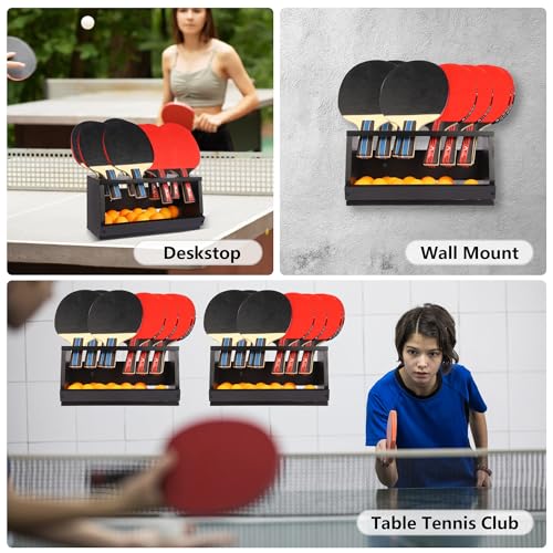Ping Pong Paddle Holder Wall Mount & Desktop 2-in-1,Table Tennis Racket Display Organizer Holds 8 Rackets, Ping Pong Paddle Storage Rack in Game Room, Man Cave, Office, Home, Black - color: Desktop/Black