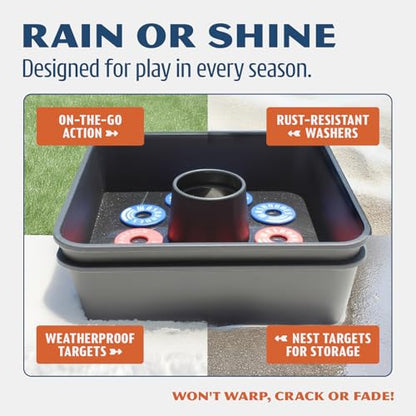 Driveway Games All Weather Washoos Washer Toss Game Set - Portable Outdoor Lawn Games for Adults and Kids, Summer, Camping, Tailgates & Beach – Includes 8 Pitching Rings & Toss Targets