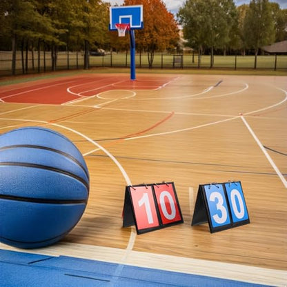 2-Digit Basketball Flip Scoreboard Set Blue and Red Flip Cards, Portable Tabletop Scorekeeper for Competition and Multi-Sport Use
