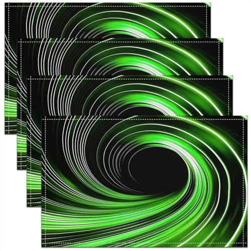 Erosebridal Green Black Abstract Placemats - 3D Swirl Print Geometric Art Place Mat Set of 4, Stripes Circle Table Mats 12x18 Inch for Kids Boys Girls, Neon Gamer Table Decor for Party Kitchen - color: Green White Black
