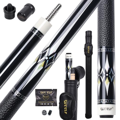 CUEELF 2-Piece Professional Pool Cue Set 58" Low Deflection Shaft Pool Cue with 12.5mm Tip Pool Stick Featuring Premium Leather Grip - color: WD-CA23-08, size: 20 oz
