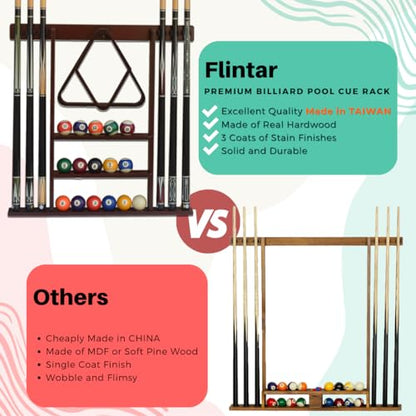 Wall Mount Cue Rack, Billiard Pool Cue Stick holder, Premium Quality Made in TAIWAN, Solid Hardwood, Cue Rack Only - color: Mahogany