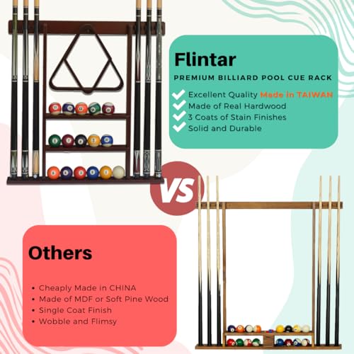 Wall Mount Cue Rack, Billiard Pool Cue Stick holder, Premium Quality Made in TAIWAN, Solid Hardwood, Cue Rack Only - color: Black
