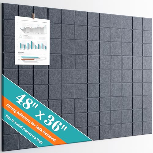 Large Cork Board, 12 Pack Felt Wall Tiles with Safe Removable Adhesive, Bulletin Board for Office, Pin Tack Corkboard for Quilting Design & Dart Wall Protector 48" x 36" - Drak Grey - color: Drak Grey