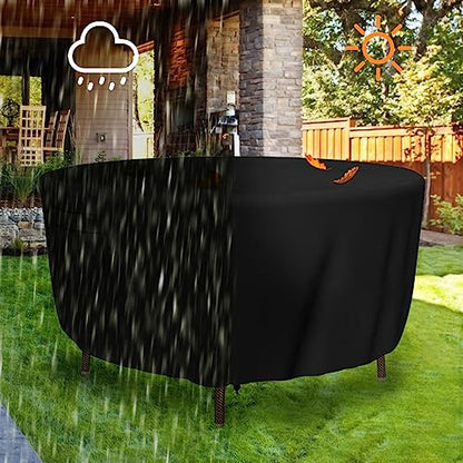 Tuyeho Heavy Duty Round Patio Table Cover (96D x 28H Inch), Waterproof & Weather Resistant, Anti UV - Black - color: Black, size: DIA 96*28 inch