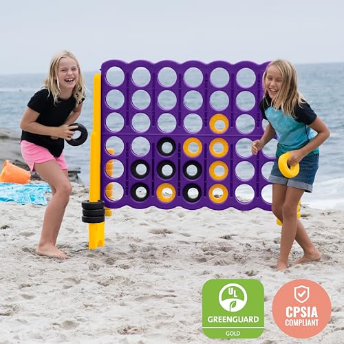 ECR4Kids Jumbo 4-to-Score Giant Game with 42 Rings and Reset Sliders, Kids Games, Purple/Gold - color: Purple/Gold
