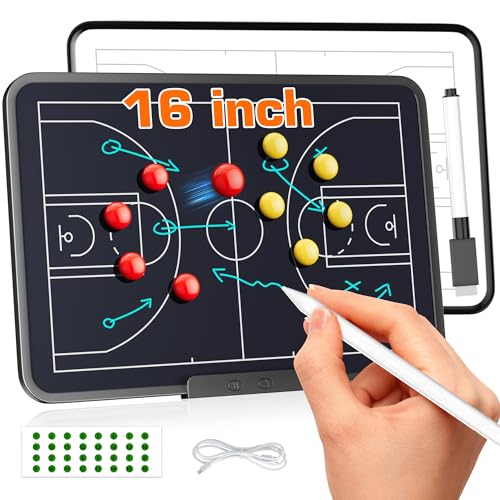 Electronic Basketball Coaching Board – 16 Inch Double-Sided Rechargeable LCD Writing Tablet & Dry-Erase Magnetic Tactical Board with Stylus Pen – Essential for Coaches Training & Game Strategy