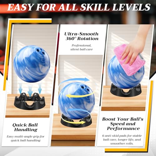 Yookeer Bowling Ball Spinner Stand, 360° Smooth Rotating Ball Cup Holder with Easy Multi-Angle Grip, Universal Bowling Accessories for Optimal Performance, Cleaning & Polishing - color: Black