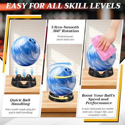 Yookeer Bowling Ball Spinner Stand, 360° Smooth Rotating Ball Cup Holder with Easy Multi-Angle Grip, Universal Bowling Accessories for Optimal Performance, Cleaning & Polishing - color: Black