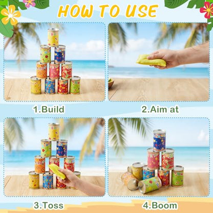 Jingmore Fiesta Mexican Party Games Tiki Can Toss Game Bean Bag Toss with 10 Tin Cans and 3 Bean Bag for Cinco De Mayo Taco Party Supplies Indoors Outdoors Activities - style: Fiesta Mexican