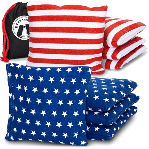 GoSports Official Regulation Cornhole Bean Bags Set of 8 – for Competitive Cornhole Games - All Weather - American Stars and Stripes or Red and Blue - color: American Stars and Stripes, size: 6" x 6"