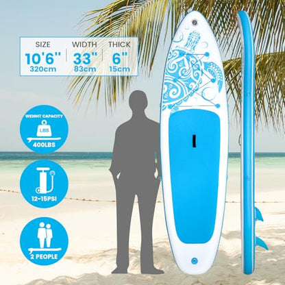 FEATH-R-LITE Inflatable Paddle Board Stand Up Paddleboards for Adults SUP with Premium Accessories Pump, Adjustable Paddle, Leash, Three Fins, Backpack - style: Light Blue