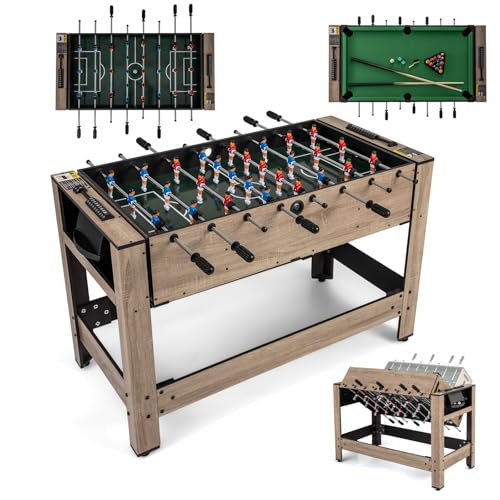 GYMAX 2-in-1 Swivel Multi Game Table, Foosball & Billiard Combo Game Table with Complete Accessories, Premiun Material, Space-Saving for Family Nights Home Office Game Room