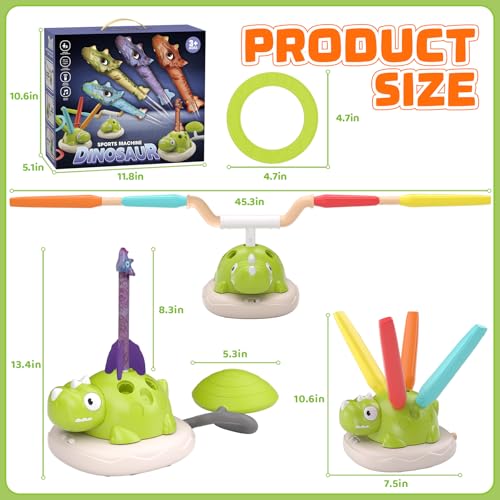 Aliex 3 in 1 Dinosaur Rocket Launcher for Kids, Musical Jump & Ring Toss Toys with Remote Control, Outdoor Outside Indoor Active Games Toys for Boys Girls, Birthday Gifts for 3 4 5 6 7 8 Year Old
