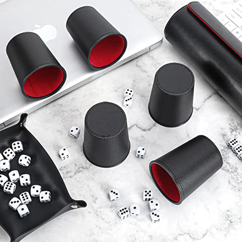 2 Set Leather Dice Cup Set, 10x Dice Cups + 50 Dice + Exclusive Storage and Transport Case Made of Faux (2 Pack Red) - color: Black Red X2