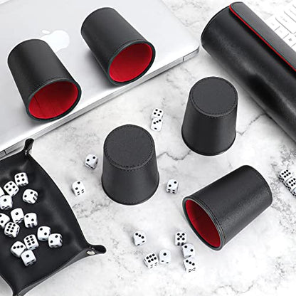 2 Set Leather Dice Cup Set, 10x Dice Cups + 50 Dice + Exclusive Storage and Transport Case Made of Faux (2 Pack Red) - color: Black Red X2