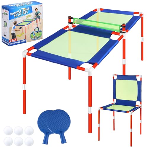 Portable Trampoline Table Tennis Game Set 57 x 30 x 30 Inches Foldable Tennis Table Set Includes 2 Paddles 6 Balls Paddle Games for Indoor Outdoor Beach Game Room