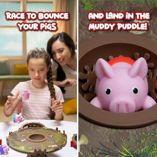 Pigs on Trampolines Board Games – Family Game, Kids Games, Multi-Player, Board Games for Family Night, Preschool Toys, The Muddiest Pig Wins The Game, Hand-Eye-Coordination Game, Ages 6+ - style: Pigs on Trampolines