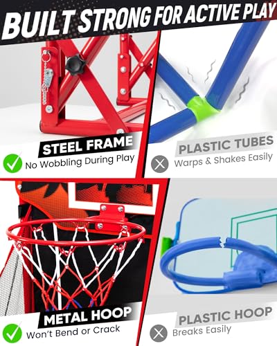 Foldable Basketball Arcade Game for Kids: 2 in 1 Basketball Hoop and Soccer Goal Set with Sturdy Metal Frame - Portable Indoor Outdoor Sports Toys for Boys Girls Ages 3-8