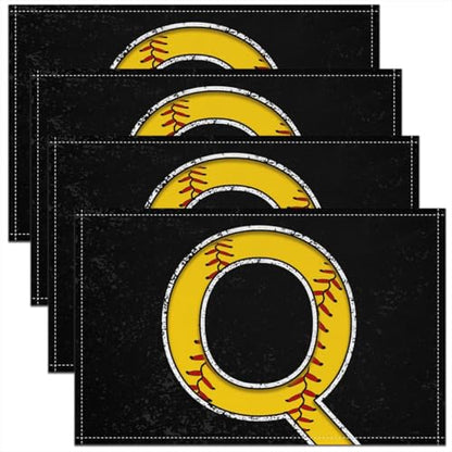 Erosebridal Initial Placemats 12x18 inch Set of 4 Boys Baseball Monogrammed Place Mats for Dining Table | Softball Sports Gaming Table Place Mats Yellow Letter Scratch Proof Placemats - color: Yellow Q