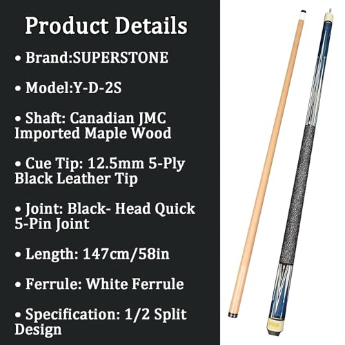 SUPERDIAMOND Pool Cue Stick Set Billiard Cue Sticks with Hard Case, 2-Pieces 58" Pool Table Sticks, 12.5 mm Tip Pool Queue,Pool Stick Set for Home Recreation, Billiards Clubs, Training - style: Billiard Cue Sticks-YMX-Y-D-2S