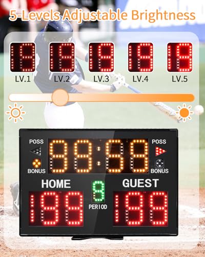 Basketball Digital Scoreboard with Remote,Battery Powered Portable Tabletop Electronic Scoreboard with 75dB Buzzer,Countdown Timer & Score for Games - style: black