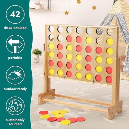 TWIDDLERS - Wooden Giant 4 in a Row Game Outdoor Indoor in 3 Height Levels (All Weather) with Carrying Bag, Life Size Four in a Row Wedding Yard Games for Kids Adults Family, Jumbo Connect Board Game