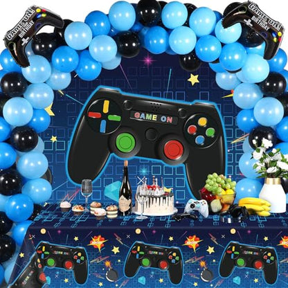 4 Pack Video Game Tablecloth Video Game Birthday Decoration Gaming Birthday Party Supplies 86” x 51” Rectangle Plastic Game party Table Cover for Kids Boys Girls Video Game Party Decorations Favors