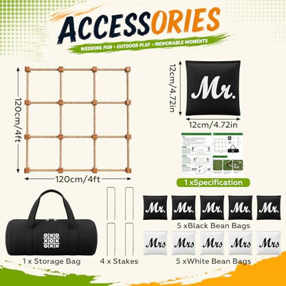Lunmon Wedding Giant Tic Tac Toe Outdoor Games for Reception 4ft x 4ft Wooden Tic Tac Toss Mr and Mrs Bean Bag, Portable Wedding Yard Games for Backyard Lawn Outdoor Party Guests