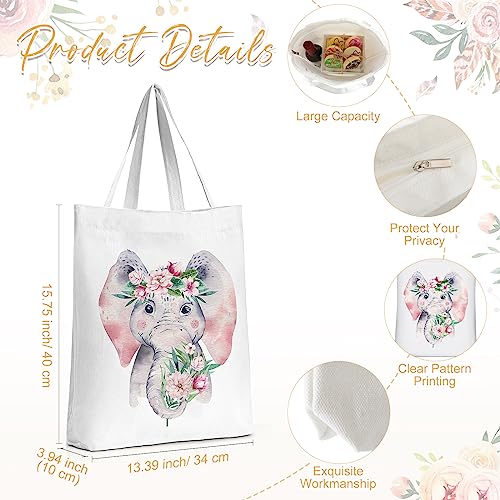 Sieral 2 Pcs Animal Lover Bag Gift for Women Travel Canvas Tote Portable Zipper Pouch Canvas Reusable Grocery Tote - style: Elephant