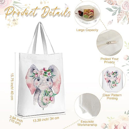 Sieral 2 Pcs Animal Lover Bag Gift for Women Travel Canvas Tote Portable Zipper Pouch Canvas Reusable Grocery Tote - style: Elephant