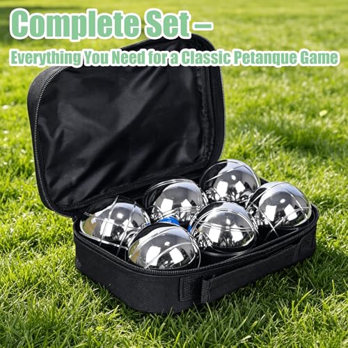 WodGod Petanque Game Set – 6 Stainless Steel Balls with Carry Case, Target Ball & Measuring String, Classic Petanque Game Set for Lawn, Beach & Backyard – Outdoor Family Bocce Ball Fun