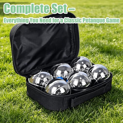 WodGod Petanque Game Set – 6 Stainless Steel Balls with Carry Case, Target Ball & Measuring String, Classic Petanque Game Set for Lawn, Beach & Backyard – Outdoor Family Bocce Ball Fun