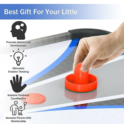 Table Top Air Hockey Table for Kids, 32” Mini Tabletop Air Hockey Game w/Electric Motor Fan, 2 Pushers and 2 Air Hockey Pucks, Great for Playing on The Floor, Tabletop (Blue & Gray)