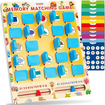 Matching Memory Game for Kids Ages 3-5 4-8, Board Games for 4-6, Car Airplane Camping Travel Toys Games Activities for 3-5 4-8, Toddler Kid Road Trip Essentials, Birthday Gifts for Kids Boys Girls - style: Memory game-light blue