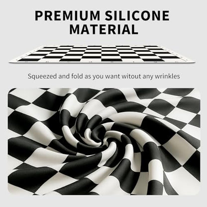 Tournament Chess Board, 20 Inch Silicone Mat, Black and White Squares with Mark - size: Silicone Chess Board Folded
