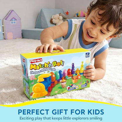 Play-Act Learning Toy for Toddlers 1 2 3 Years Old, Counting, Matching & Sorting Montessori Learning Dinosaur Train Including 9 Dinosaurs, Birthday Gift for Baby Boys Girls - style: Dinosaur Number Train