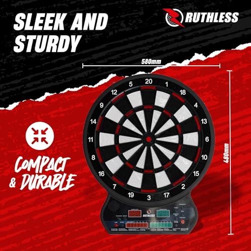 Ruthless | R600 Electronic Dartboard | Soft Tip Interactive Dartboard with 27 Game Modes | Up to 8 Players and 4 Sets of Darts Included.