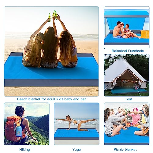 BYDOLL Beach Blanket Waterproof Sandproof Large Sand Free,78''X81''/10'X9' Oversized Sandless Lightweight Blanket Picnic Mat for Beach Travel Camping Hiking with Stakes - color: Blue Grey, size: 10'X9'