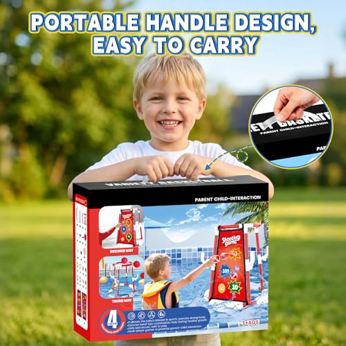 Pool Basketball Hoop for Kids Ages 4-8 & 8-12 - Floating Game Set with Water-Fillable Base, Pump, Toss Targets & Sticky Balls, Pool Games Backyard Swimming Pool Toys for Outdoor Summer Family Fun - color: Red