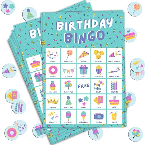Markt Birthday Bingo Game for Kids Birthday Party Games, Kids Party Games Supplies - 23 Players - Blue - color: Blue