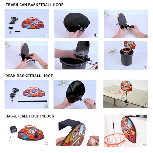 3-in-1 Mini Office Basketball Hoop for Desk, Door & Trash Can,Adjustable Mini Indoor Basketball Hoop with Ball & Pump,Fun Desktop Game and Office Toys,Great Birthday Gift Idea - color: Red 3 in 1