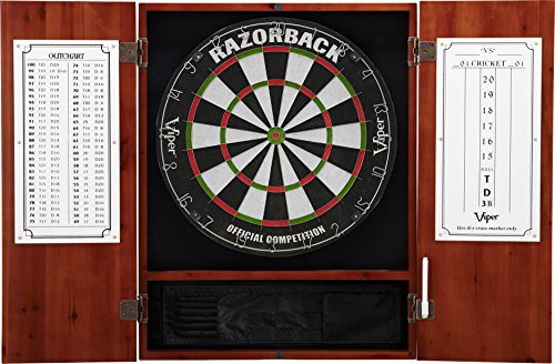 Viper by GLD Products Metropolitan Solid Wood Cabinet & Sisal/Bristle Dartboard Play-Ready Bundle - color: Cinnamon, style: Premium Set