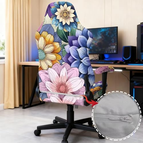 Suobstales Boho Mandala Flower Pattern Gaming Chair Cover with Armrest Covers, Stretch Computer Desk Chair Covers Gamer Chair Slipcovers for Reclining Racing Gaming Chair - color: Boho Mandala Flower