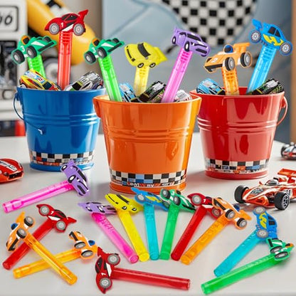 Winrayk Race Car Party Favors, 24Pcs Cars Themed Mini Bubble Wands for Kids Bubbles Bulk with Detachable Topper (6 Styles & Colors), Summer Pool Beach Birthday Supply Goody Bag Stuffer Classroom Prize - style: Race Car