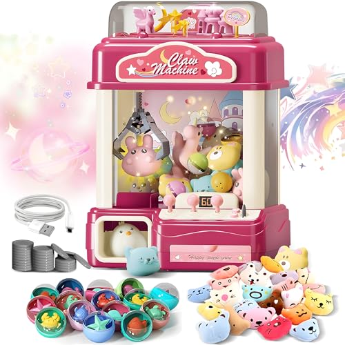 Interactive Claw Toy Arcade Machine with Prizes, Kids Vending Machine with Lights, Music, Plush Toys & Capsules, Mini Claw Machine USB Rechargeable, Birthday Gift for Girls Ages 6-12 - style: Large Dreamy Unicorn