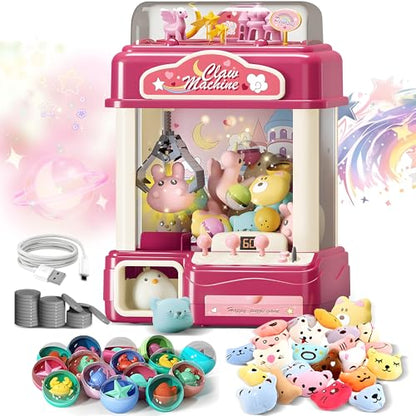 Interactive Claw Toy Arcade Machine with Prizes, Kids Vending Machine with Lights, Music, Plush Toys & Capsules, Mini Claw Machine USB Rechargeable, Birthday Gift for Girls Ages 6-12 - style: Large Dreamy Unicorn