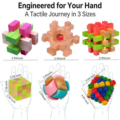 Wooden Brain Teaser Puzzles for Adults, 6PCS Coffee Table Puzzle Games with Display Stands, Challenging 3D Wood Puzzles for Teens to Seniors, Birthday Christmas Party Gifts
